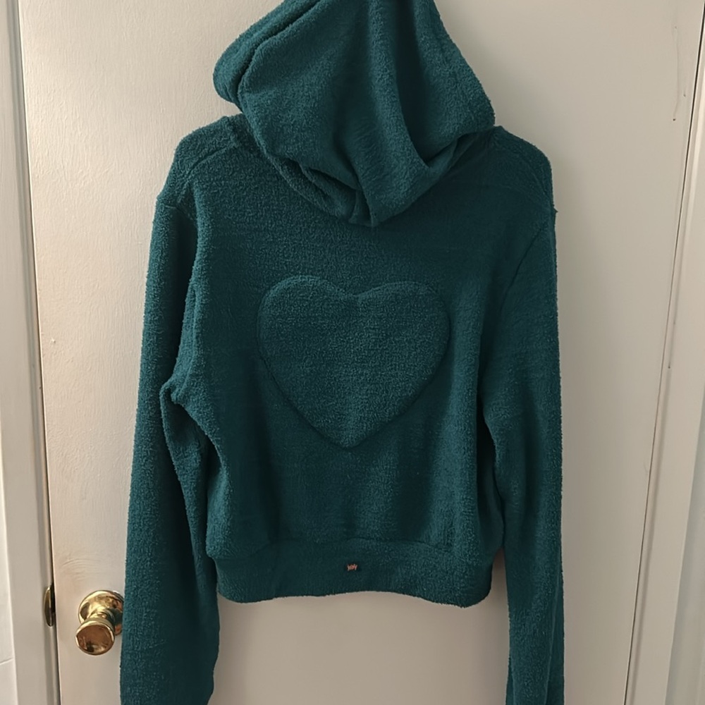 NWT Yitty Teal Hooded Zip-Up Heart Sweatshirt